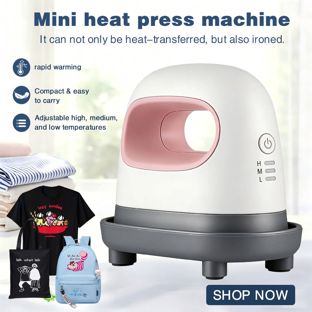 Portable Mini Heat Press Machine Handheld Iron for DIY T-shirt Shoes Bags Hats HTV Vinyl Projects Easy Press with 3 Heating Leve