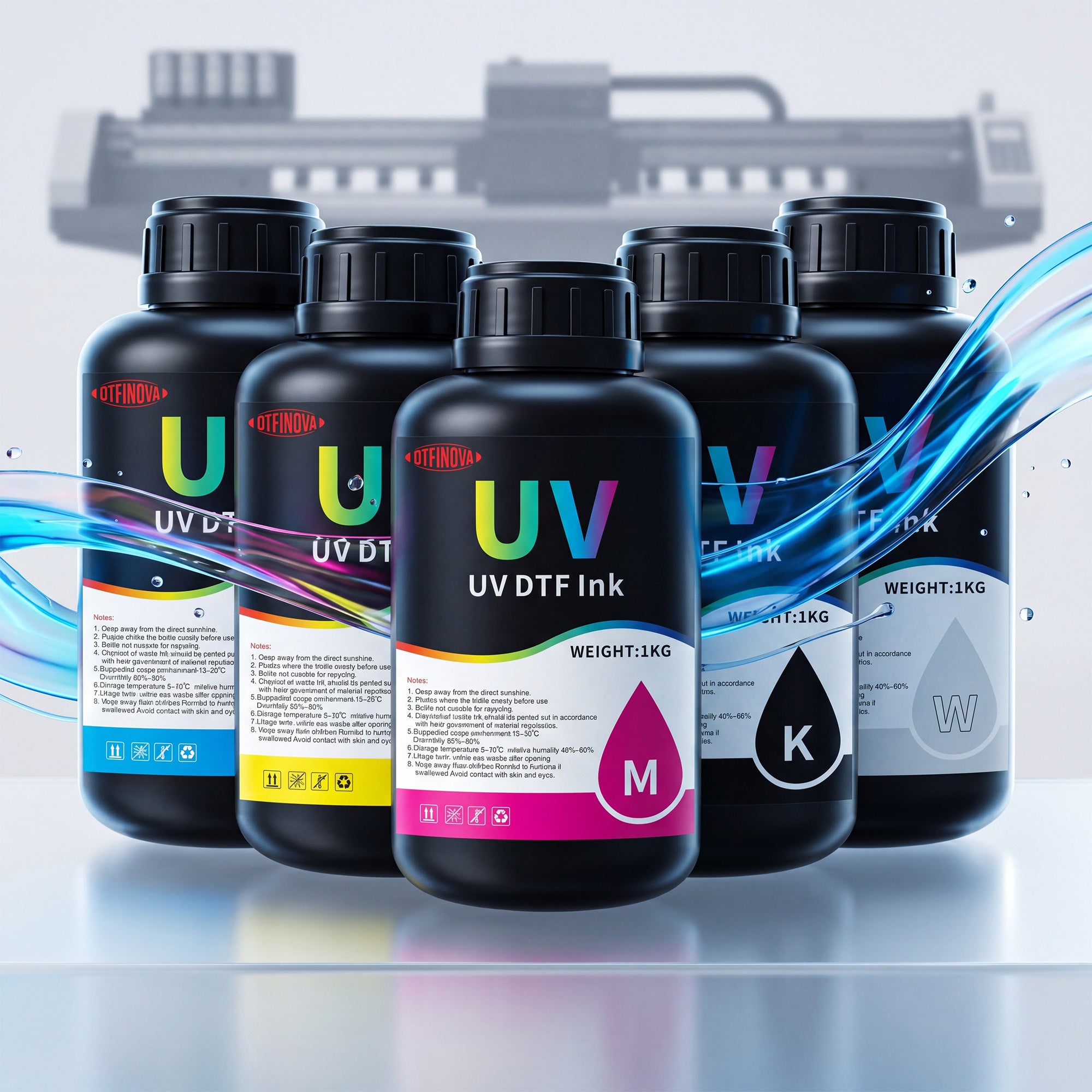 DFTINOVA Premium UV DTF Ink Set for UV Flatbed Printers, High-Density Vibrantly Colored UV Curable Ink for Direct-to-Film Printing,Waterproof & Fade-Resistant Ink for DIY Custom Transfer Stickers