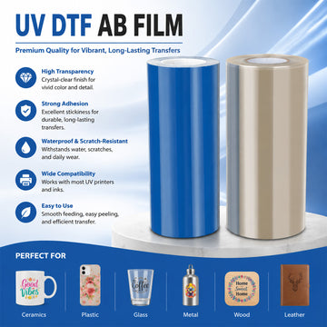 Premium 30cm UV DTF Film Roll A and B Set | 12 Inch A3 Width UV AB Transfer Film for Desktop UV Printers | Waterproof & 3D Glossy Custom Sticker Vinyl for Mugs, Glass, Ceramics, Hard Surfaces