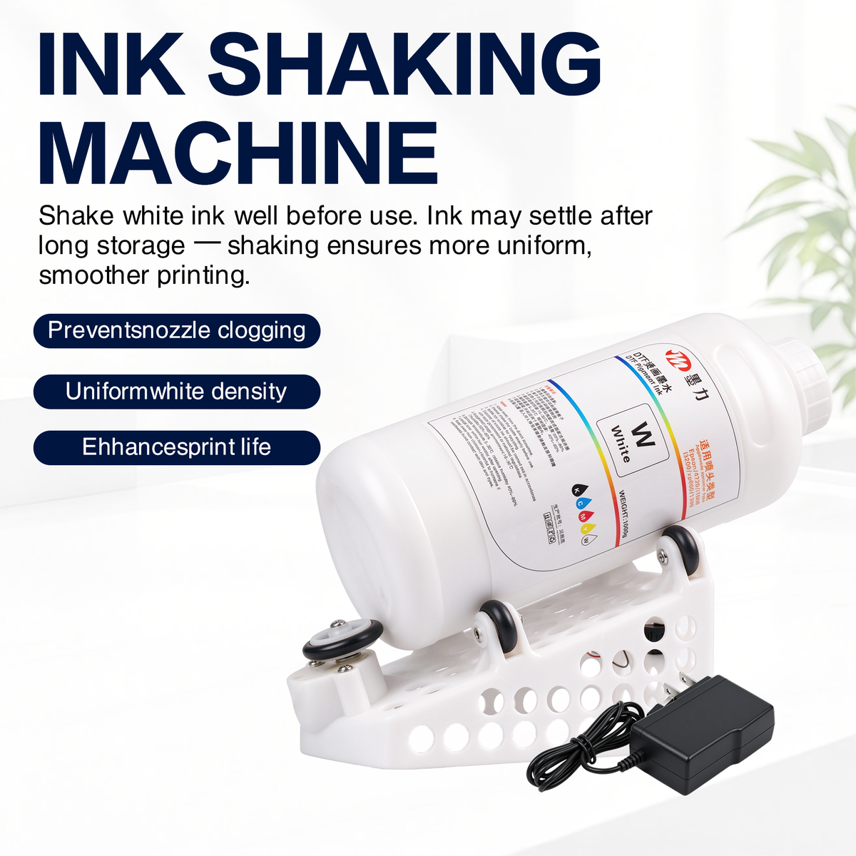 DTF White Ink Shaker Mixer Machine, Automatic White Ink Agitator for DTF DTG UV Printers, Ink Bottle Rotator Prevents Sedimentation, Digital Speed & Time Control, 110V/220V