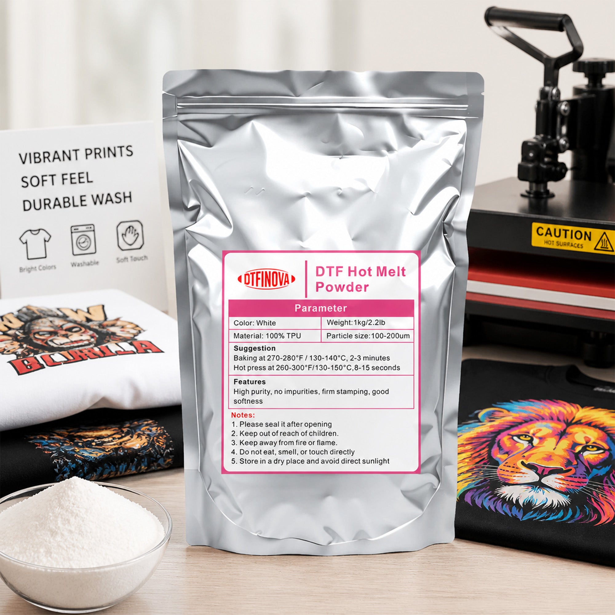DTFinova DTF Hot Melt Powder for DTF Printer, Heat Transfer Powder for DIY T-Shirt Printing, Strong Bond & Stretchable Adhesive Powder.