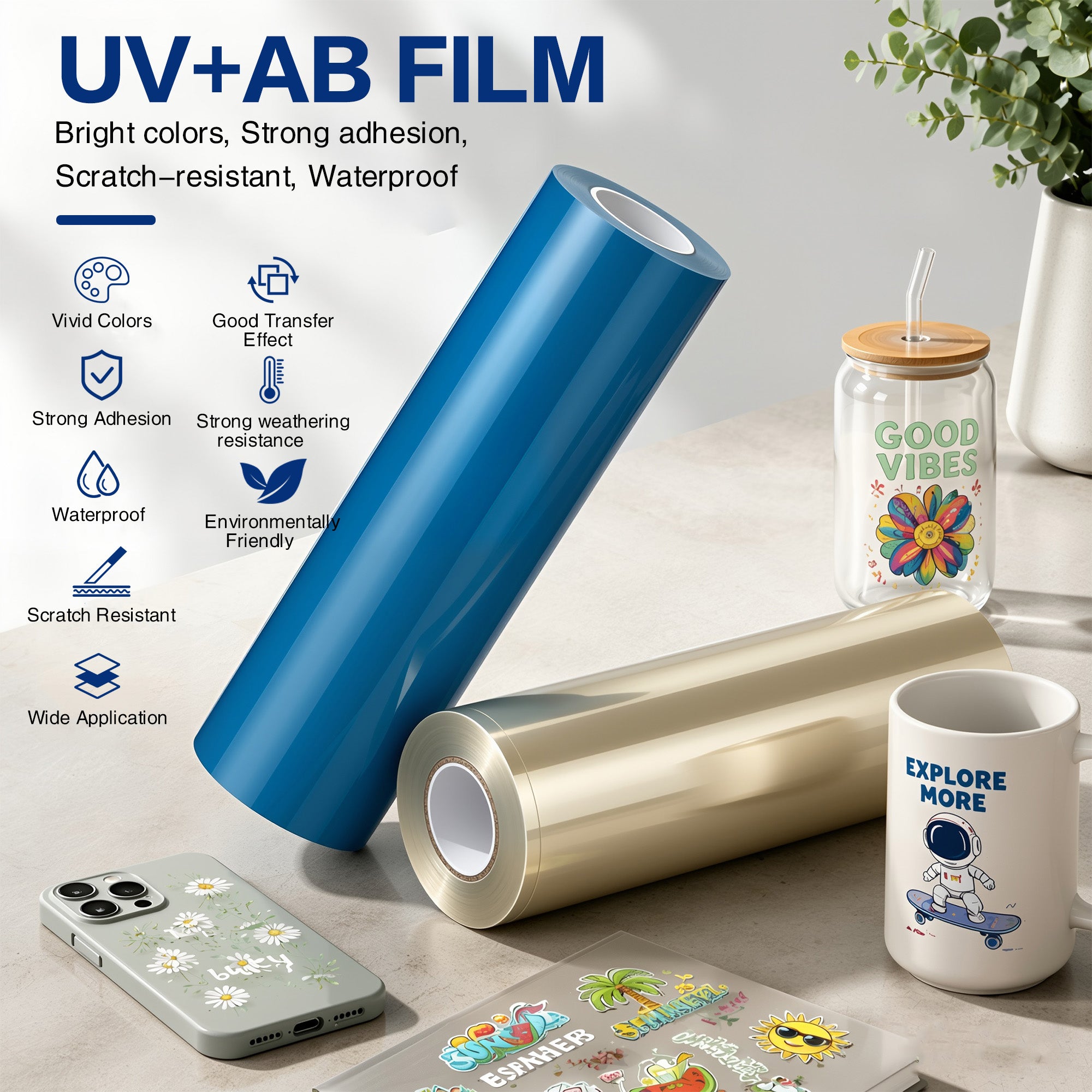 Premium UV DTF Film A and B for Custom Transfers | Waterproof & Scratch-Resistant UV AB Film for Sublimation, DIY Mugs, Glass, and Hard Surfaces | High-Gloss, Easy Peel Transfer Film