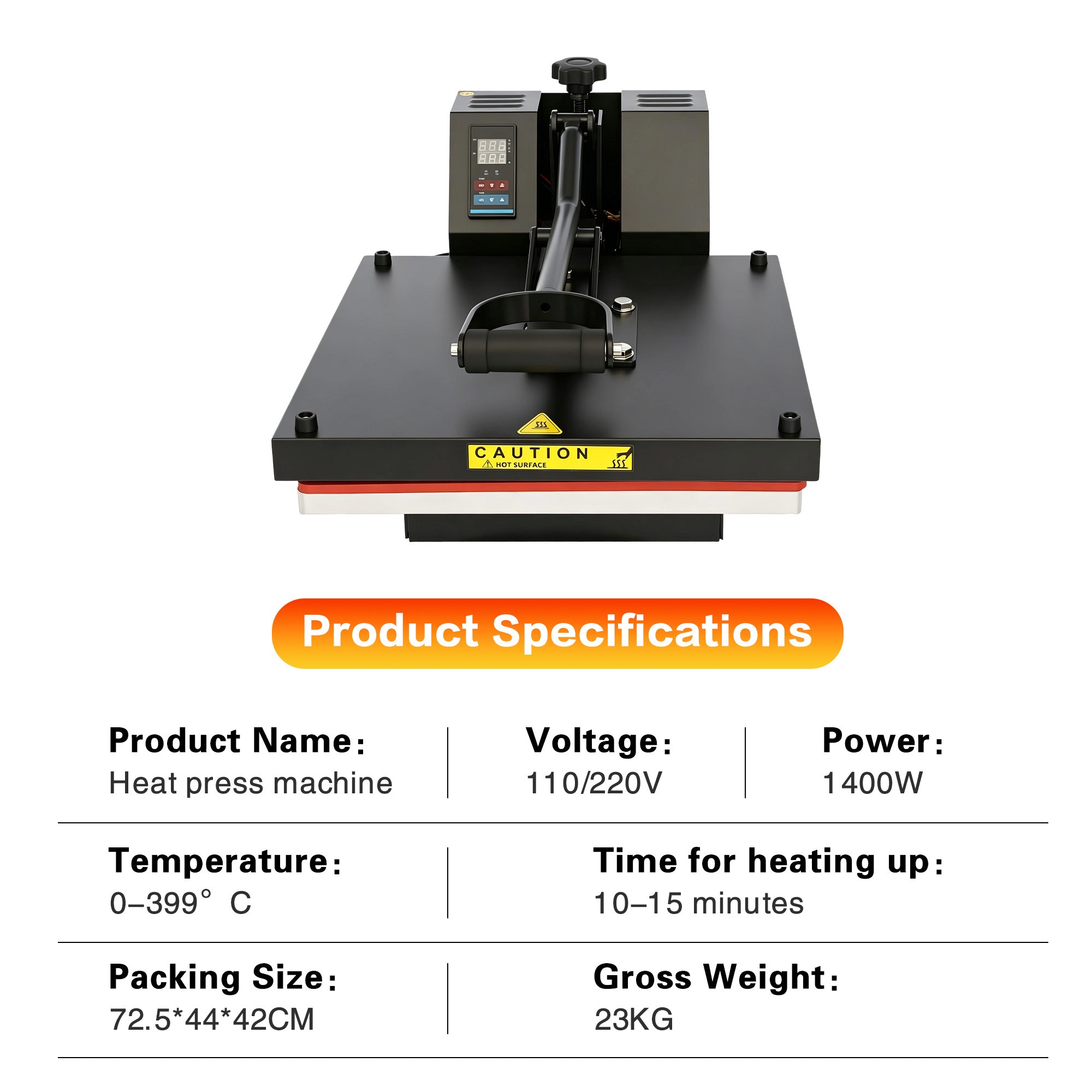38x38 cm Manual T-Shirt Heat Press, Heavy Duty Industrial Sublimation Machine, Even Heat Distribution Press with Accurate Digital Control for Vinyl & HTV Crafting