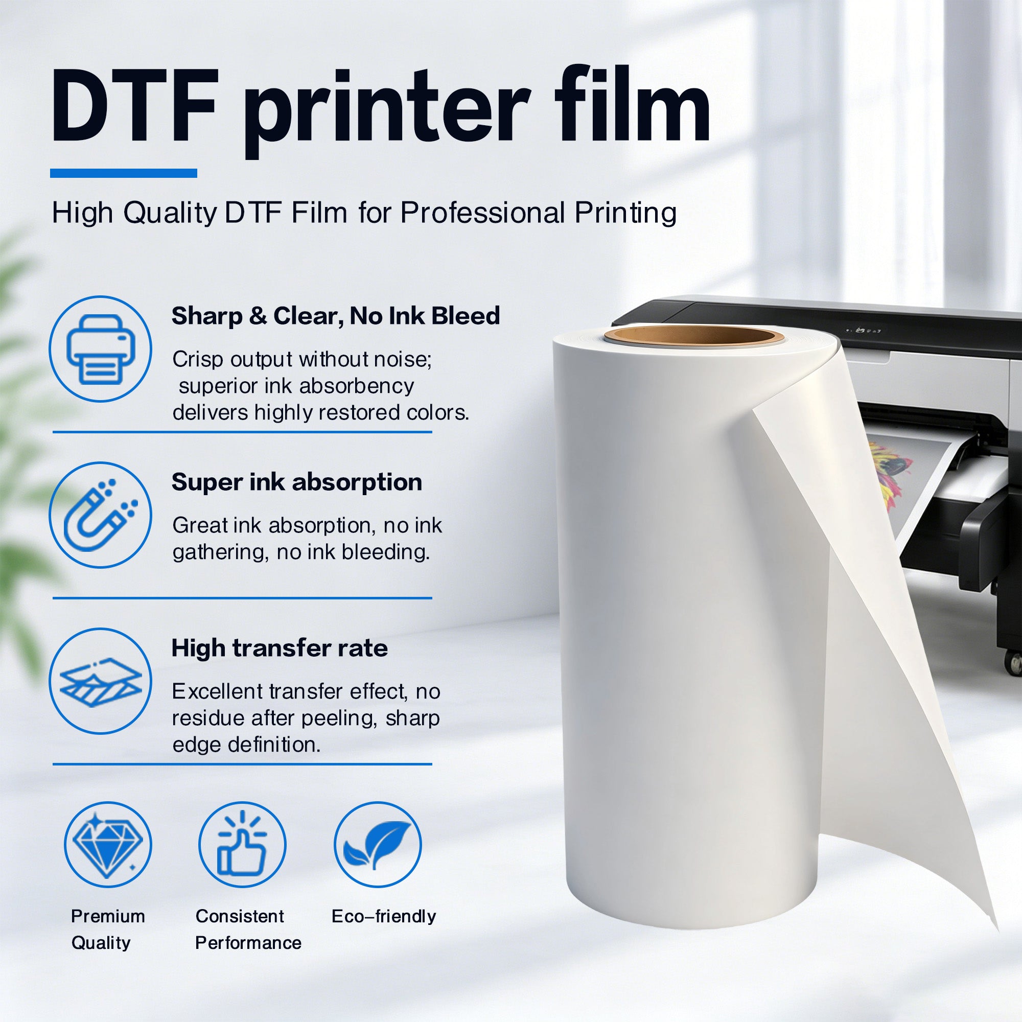 Premium 12" x 328ft (30cm x 100m) DTF Transfer Film Roll, Double-Sided Matte Finish, High Ink Absorption for Direct to Film Printing, Cold/Hot Peel Compatible