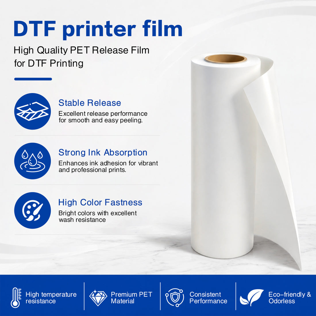 DTFINOVA Double-Sided Matte DTF Transfer Paper Roll 60cm x 100m, Anti-Slip Matte Finish DTF Pet Film Roll for Epson i3200 XP600 DTF Printers, Vivid Color Transfer