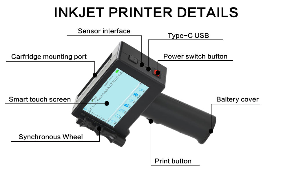 DTFinova Handheld Inkjet Printer Portable Handheld Printer with 12.7 mm print Height for Batch Number Date Logo QR Code Barcode picture printing on Any Surfaces