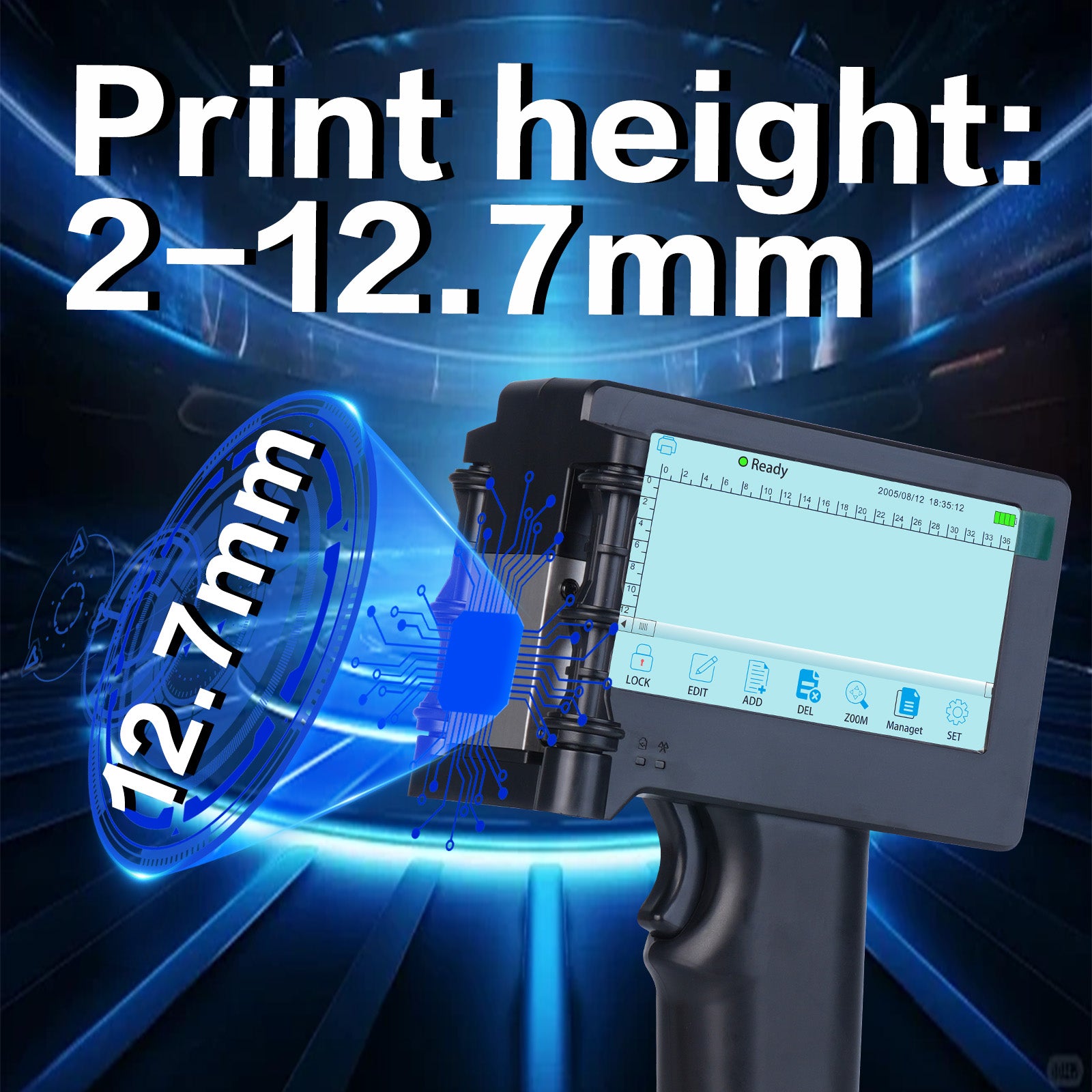 DTFinova Handheld Inkjet Printer Portable Handheld Printer with 12.7 mm print Height for Batch Number Date Logo QR Code Barcode picture printing on Any Surfaces