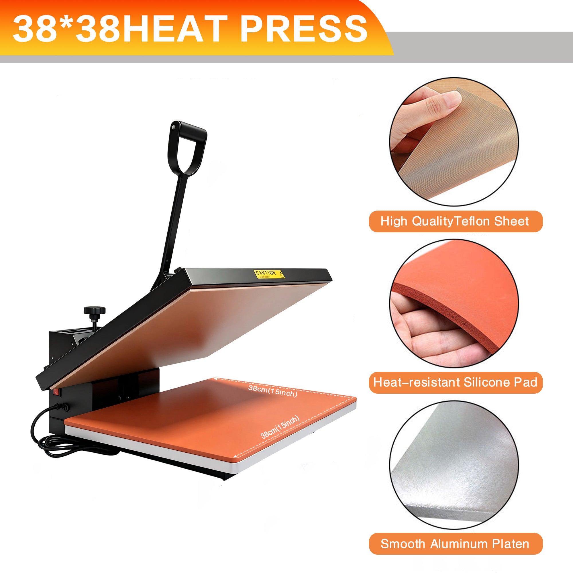38x38 cm Manual T-Shirt Heat Press, Heavy Duty Industrial Sublimation Machine, Even Heat Distribution Press with Accurate Digital Control for Vinyl & HTV Crafting