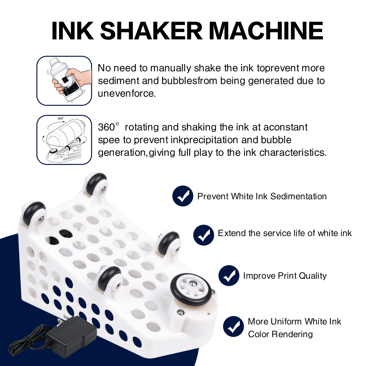 DTF White Ink Shaker Mixer Machine, Automatic White Ink Agitator for DTF DTG UV Printers, Ink Bottle Rotator Prevents Sedimentation, Digital Speed & Time Control, 110V/220V