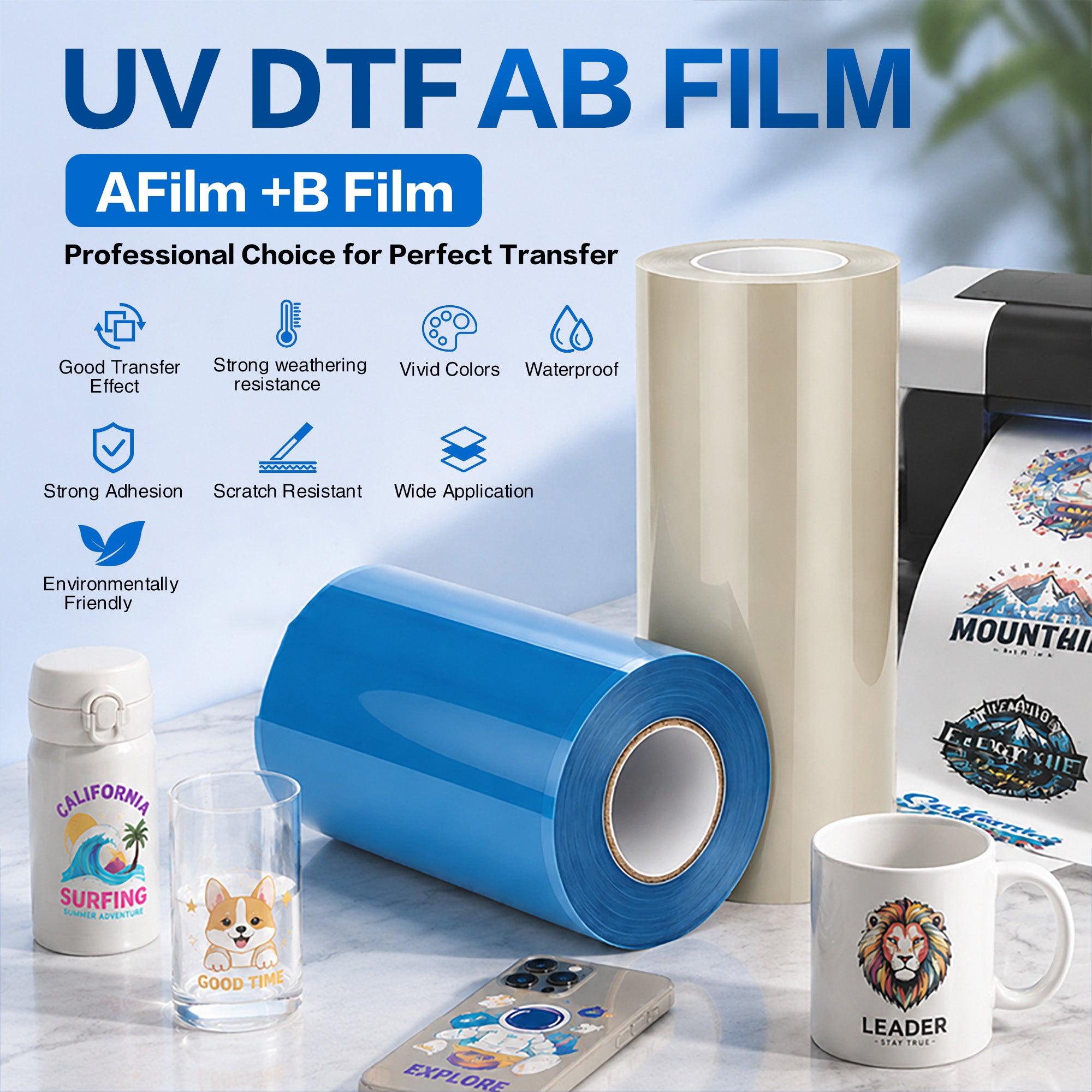Premium 30cm UV DTF Film Roll A and B Set | 12 Inch A3 Width UV AB Transfer Film for Desktop UV Printers | Waterproof & 3D Glossy Custom Sticker Vinyl for Mugs, Glass, Ceramics, Hard Surfaces