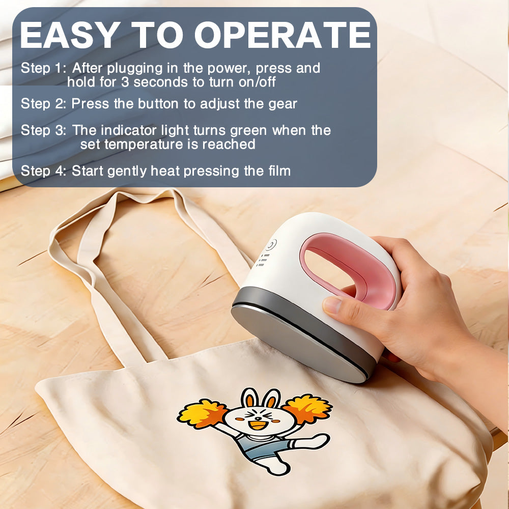 Portable Mini Heat Press Machine Handheld Iron for DIY T-shirt Shoes Bags Hats HTV Vinyl Projects Easy Press with 3 Heating Leve