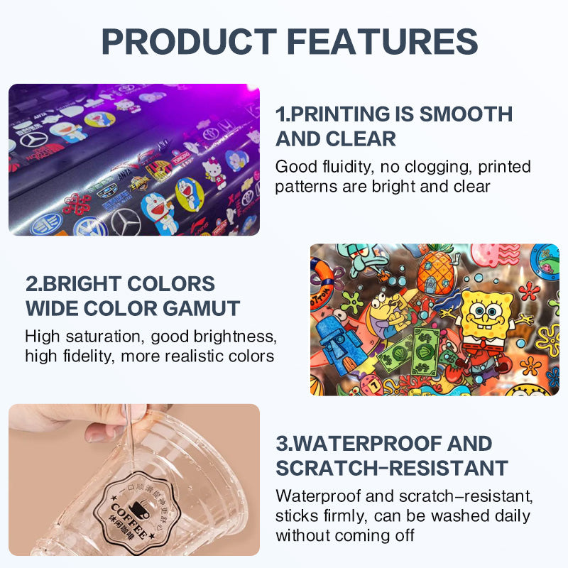 DFTINOVA Premium UV DTF Ink Set for UV Flatbed Printers, High-Density Vibrantly Colored UV Curable Ink for Direct-to-Film Printing,Waterproof & Fade-Resistant Ink for DIY Custom Transfer Stickers