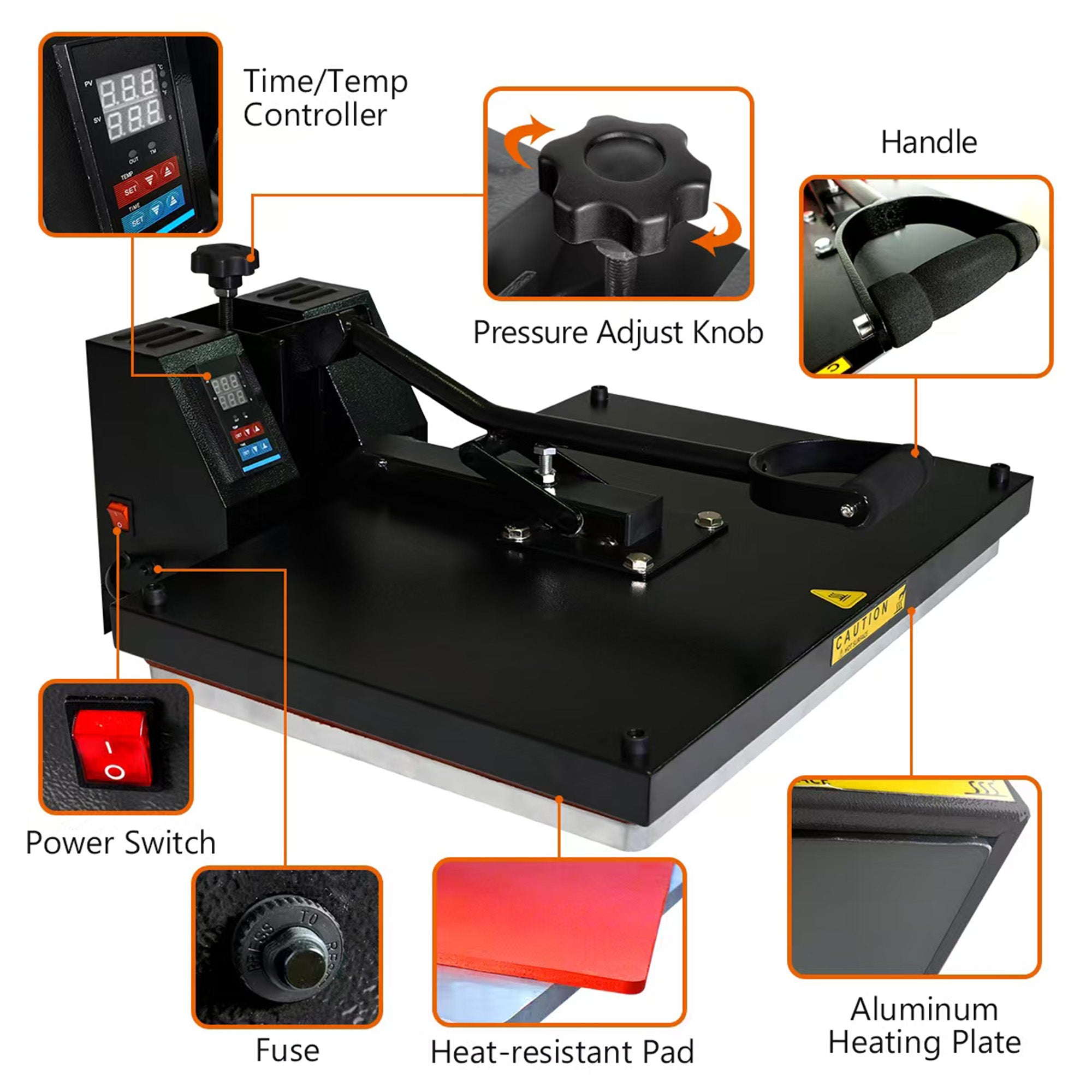 38x38 cm Manual T-Shirt Heat Press, Heavy Duty Industrial Sublimation Machine, Even Heat Distribution Press with Accurate Digital Control for Vinyl & HTV Crafting