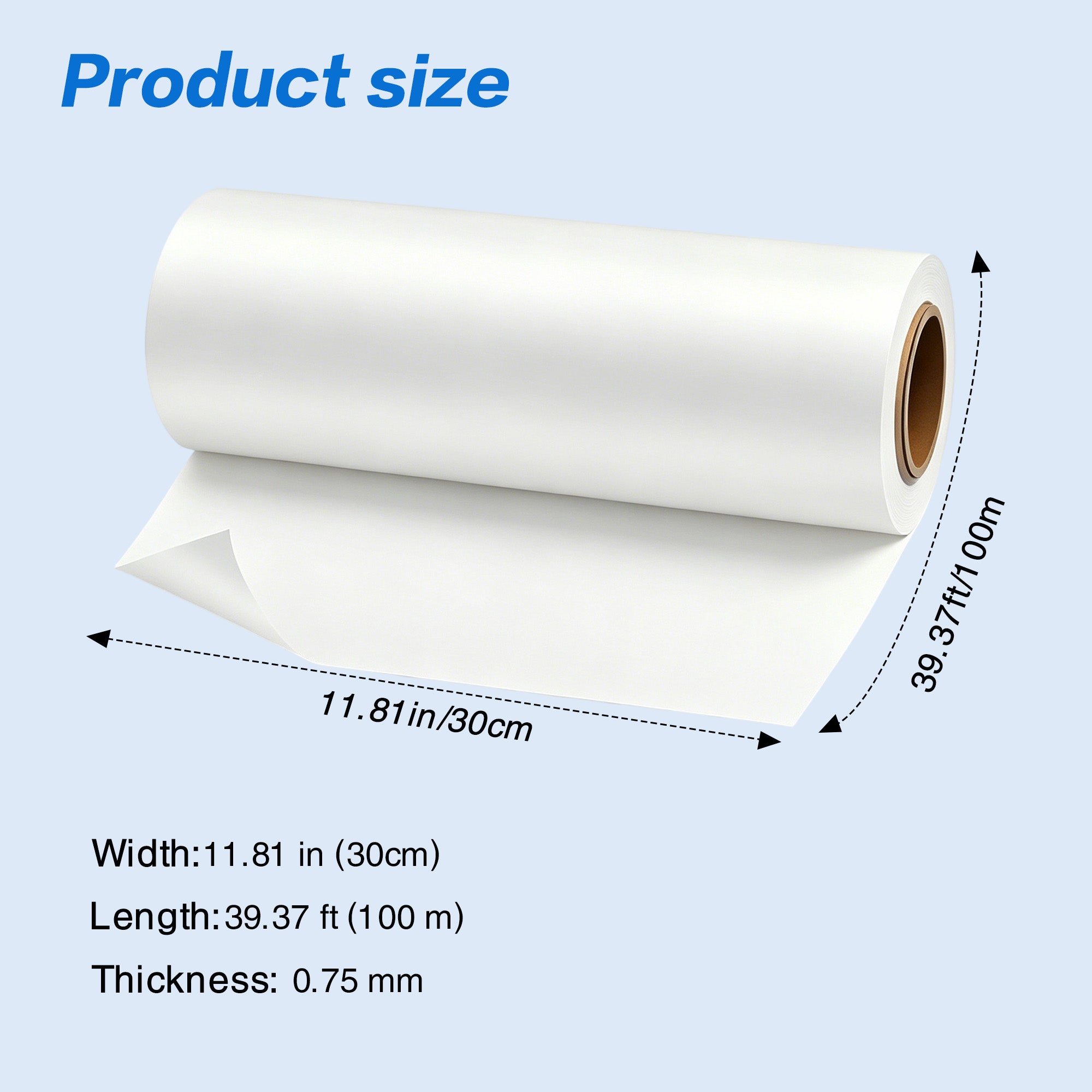 Premium 12" x 328ft (30cm x 100m) DTF Transfer Film Roll, Double-Sided Matte Finish, High Ink Absorption for Direct to Film Printing, Cold/Hot Peel Compatible
