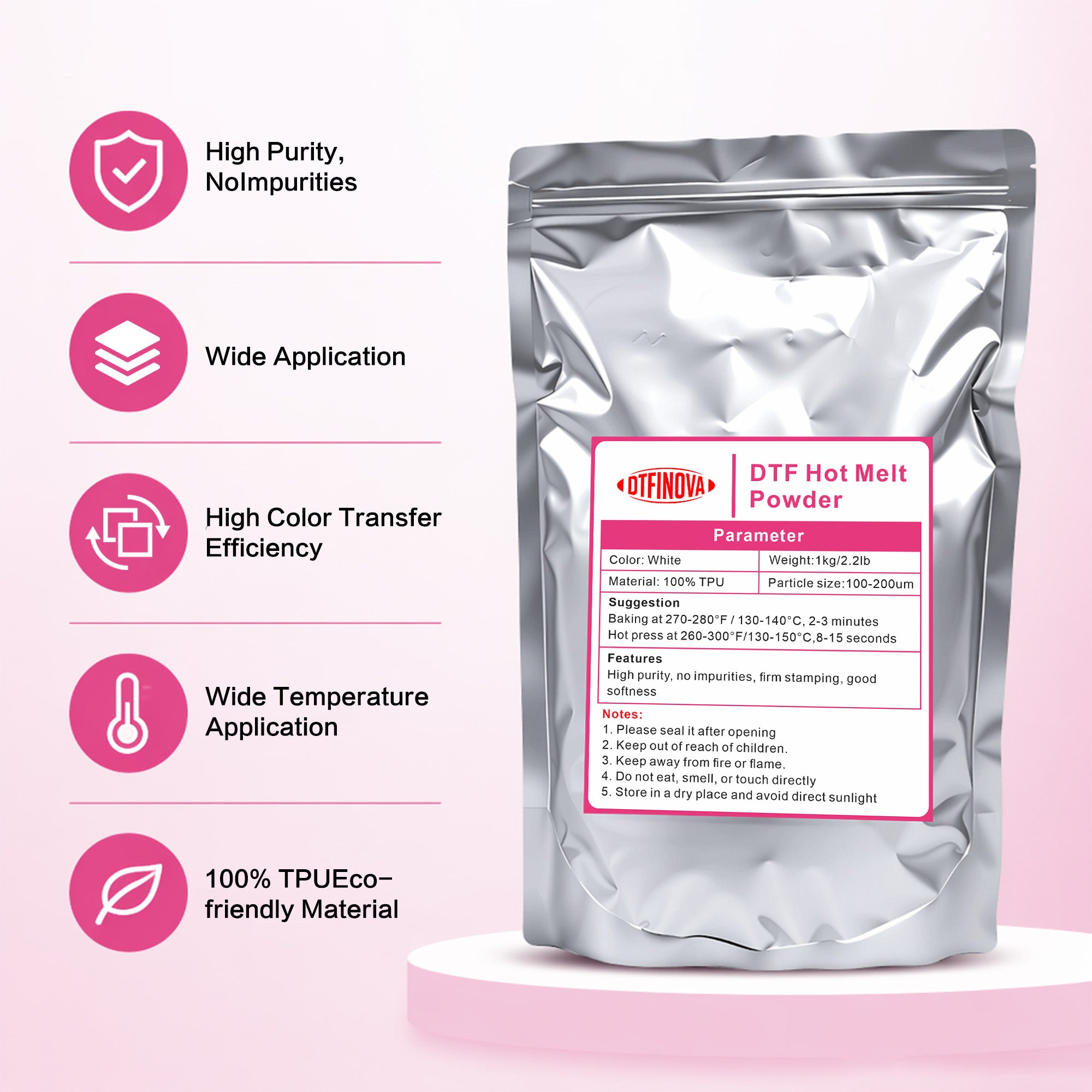 DTFinova DTF Hot Melt Powder for DTF Printer, Heat Transfer Powder for DIY T-Shirt Printing, Strong Bond & Stretchable Adhesive Powder.