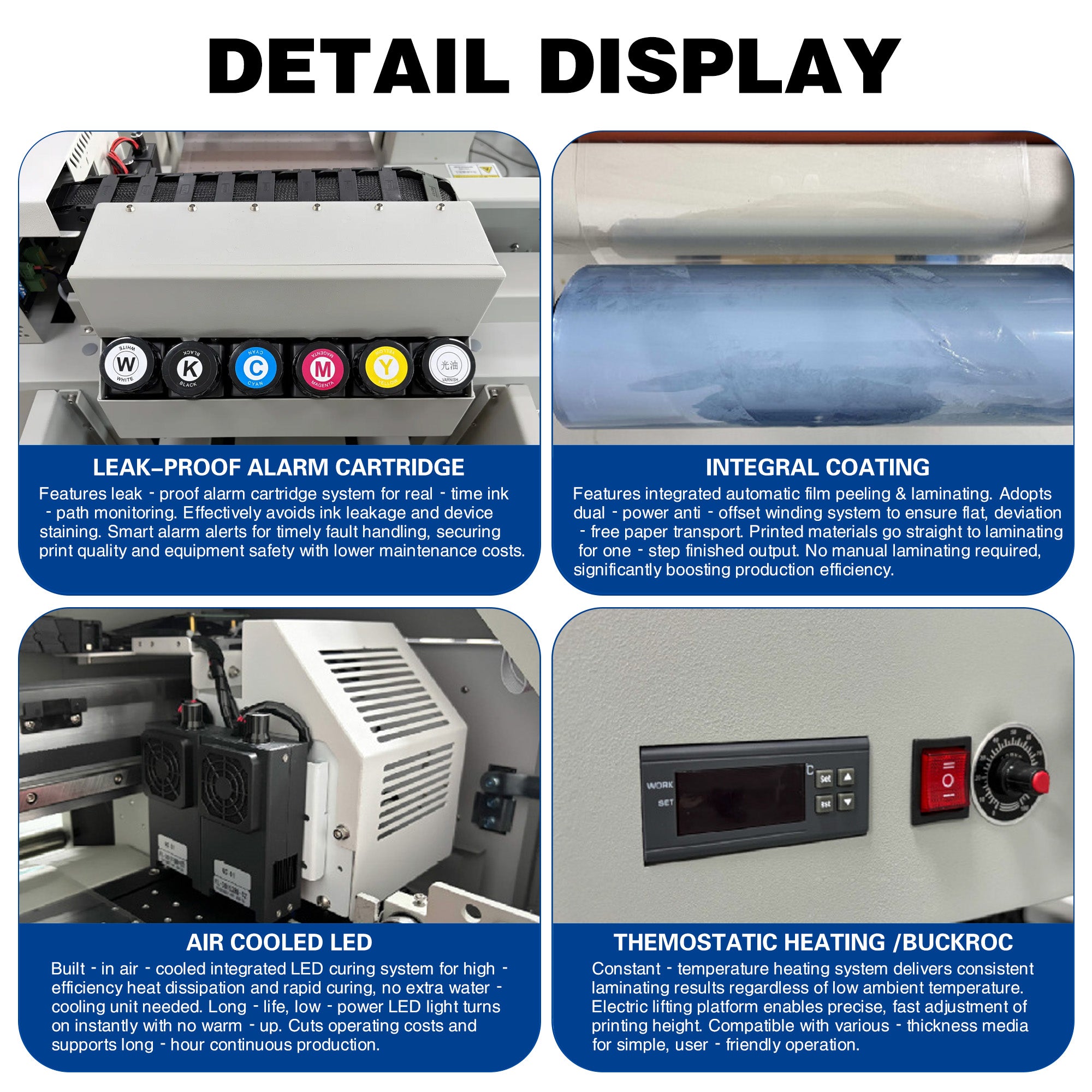 A3 UV Printer Flatbed & Roll-to-Roll All-in-One Desktop UV LED Hybrid Printer for Phone Cases, Acrylic, Glass, Leather, and Roll Materials CMYK+White+Varnish