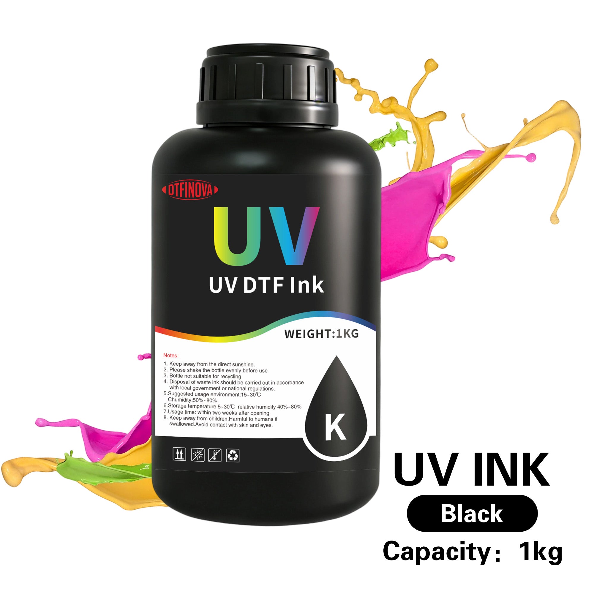 DFTINOVA Premium UV DTF Ink Set for UV Flatbed Printers, High-Density Vibrantly Colored UV Curable Ink for Direct-to-Film Printing,Waterproof & Fade-Resistant Ink for DIY Custom Transfer Stickers