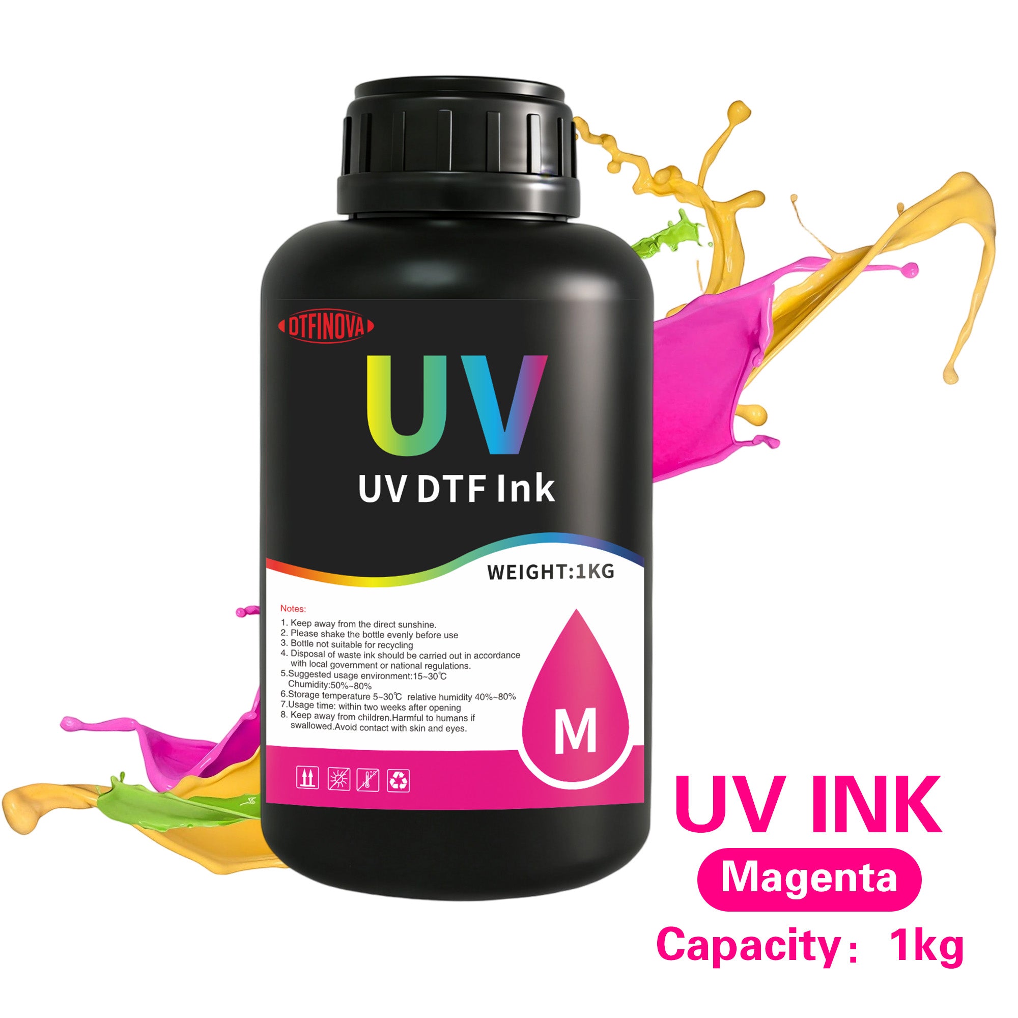 DFTINOVA Premium UV DTF Ink Set for UV Flatbed Printers, High-Density Vibrantly Colored UV Curable Ink for Direct-to-Film Printing,Waterproof & Fade-Resistant Ink for DIY Custom Transfer Stickers