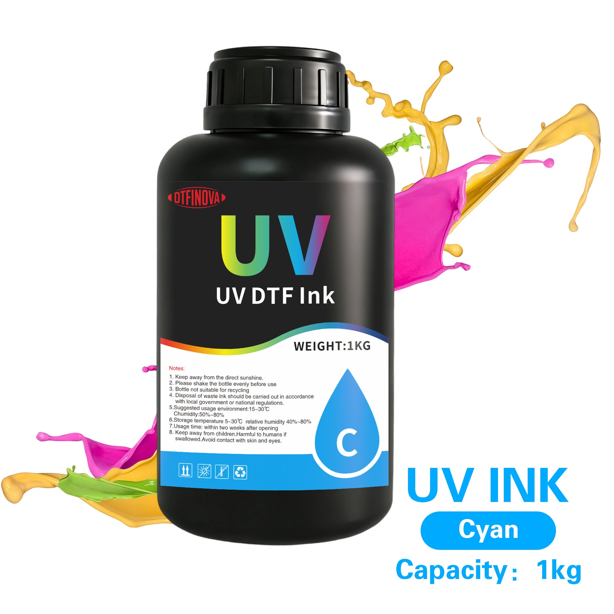 DFTINOVA Premium UV DTF Ink Set for UV Flatbed Printers, High-Density Vibrantly Colored UV Curable Ink for Direct-to-Film Printing,Waterproof & Fade-Resistant Ink for DIY Custom Transfer Stickers