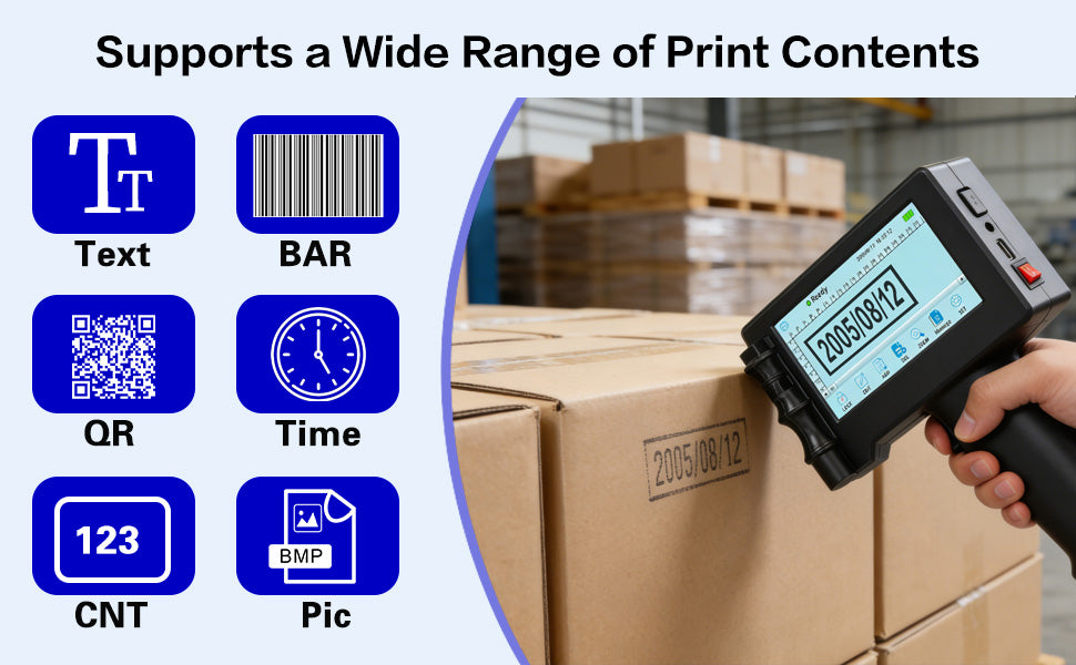 DTFinova Handheld Inkjet Printer Portable Handheld Printer with 12.7 mm print Height for Batch Number Date Logo QR Code Barcode picture printing on Any Surfaces