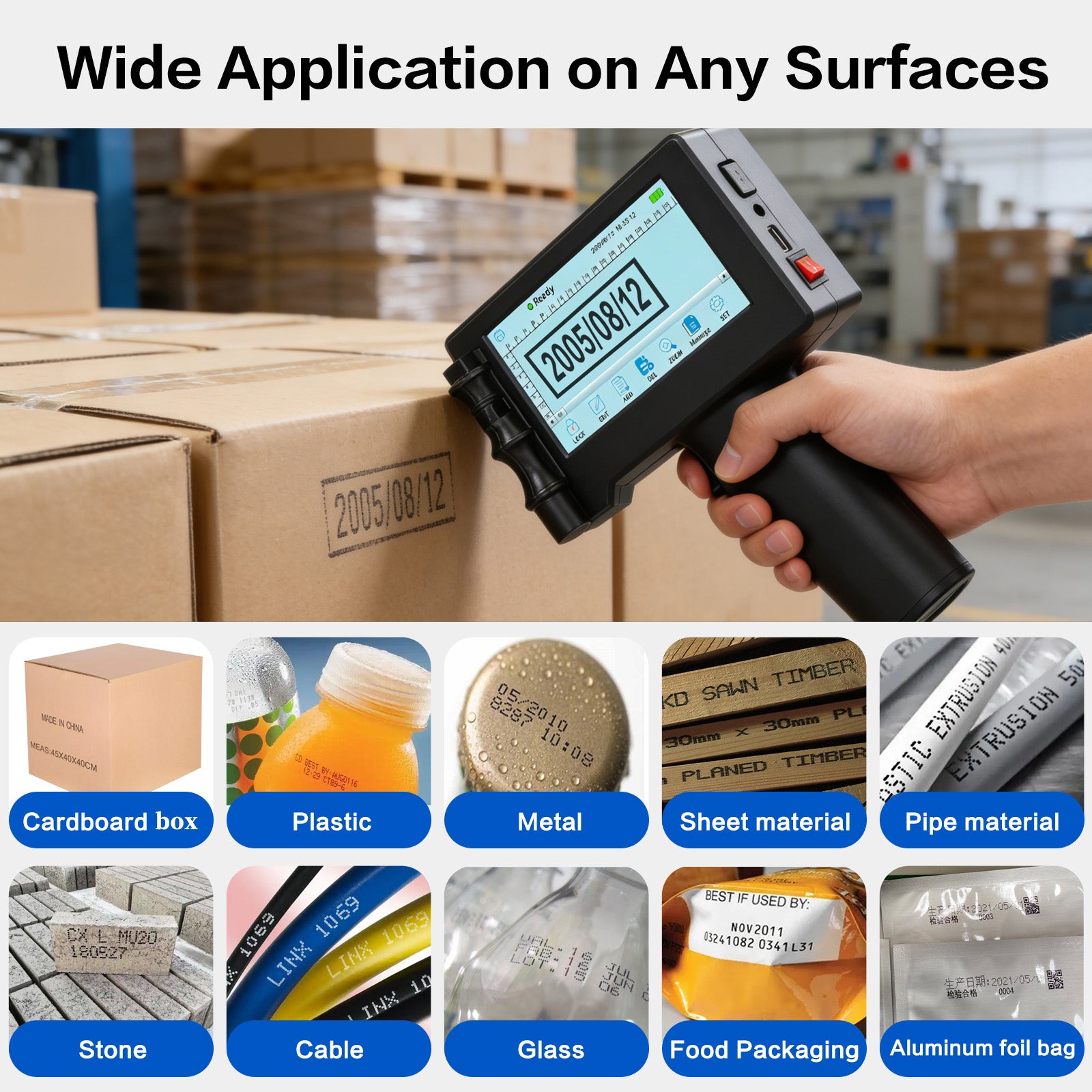 DTFinova Handheld Inkjet Printer Portable Handheld Printer with 12.7 mm print Height for Batch Number Date Logo QR Code Barcode picture printing on Any Surfaces