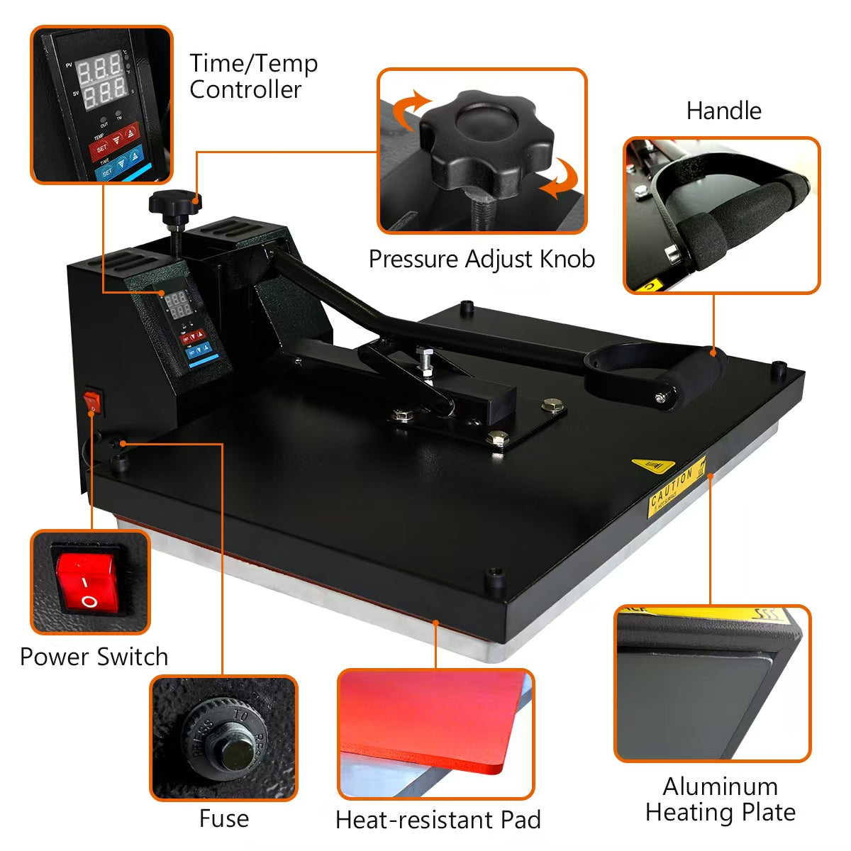38x38 cm Manual T-Shirt Heat Press, Heavy Duty Industrial Sublimation Machine, Even Heat Distribution Press with Accurate Digital Control for Vinyl & HTV Crafting